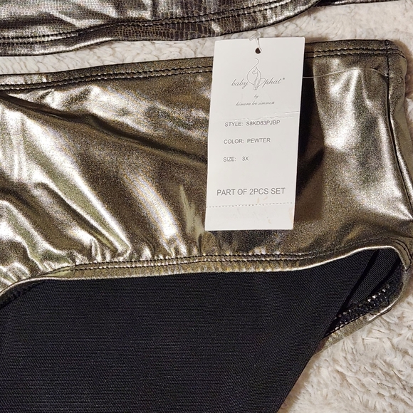 VTG Baby Phat 3X Bikini Set Pewter Snakeskin Metallic Babydoll Top Y2K Plus Size - Picture 6 of 16